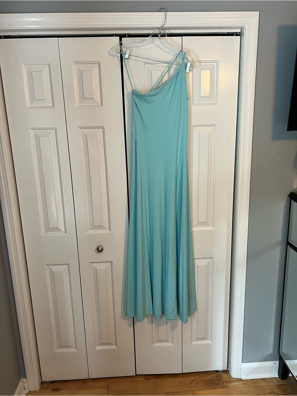 Susana Monaco Aqua One-Shoulder Maxi Slip Dress
